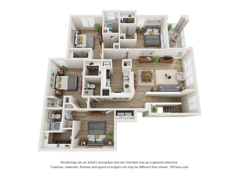 Floor plan for 4 beds, 2.5 baths, 1662 sqft